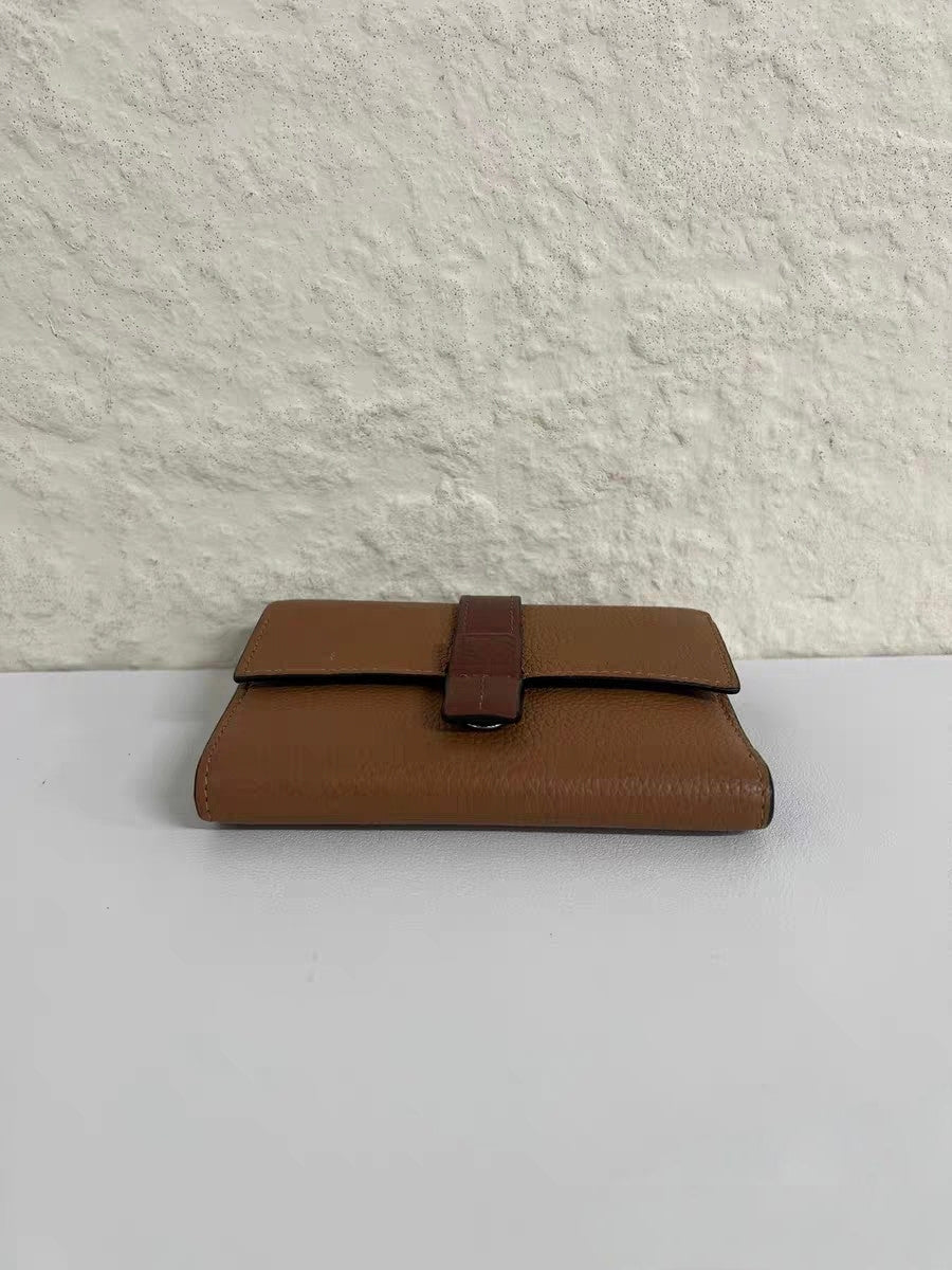 Loewe Anagram Vertical Small Wallet Tan Grained Leather Trifold Wallet