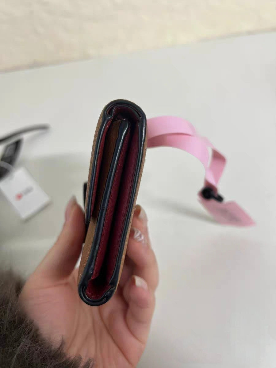 Loewe Anagram Vertical Small Wallet Tan Grained Leather Trifold Wallet