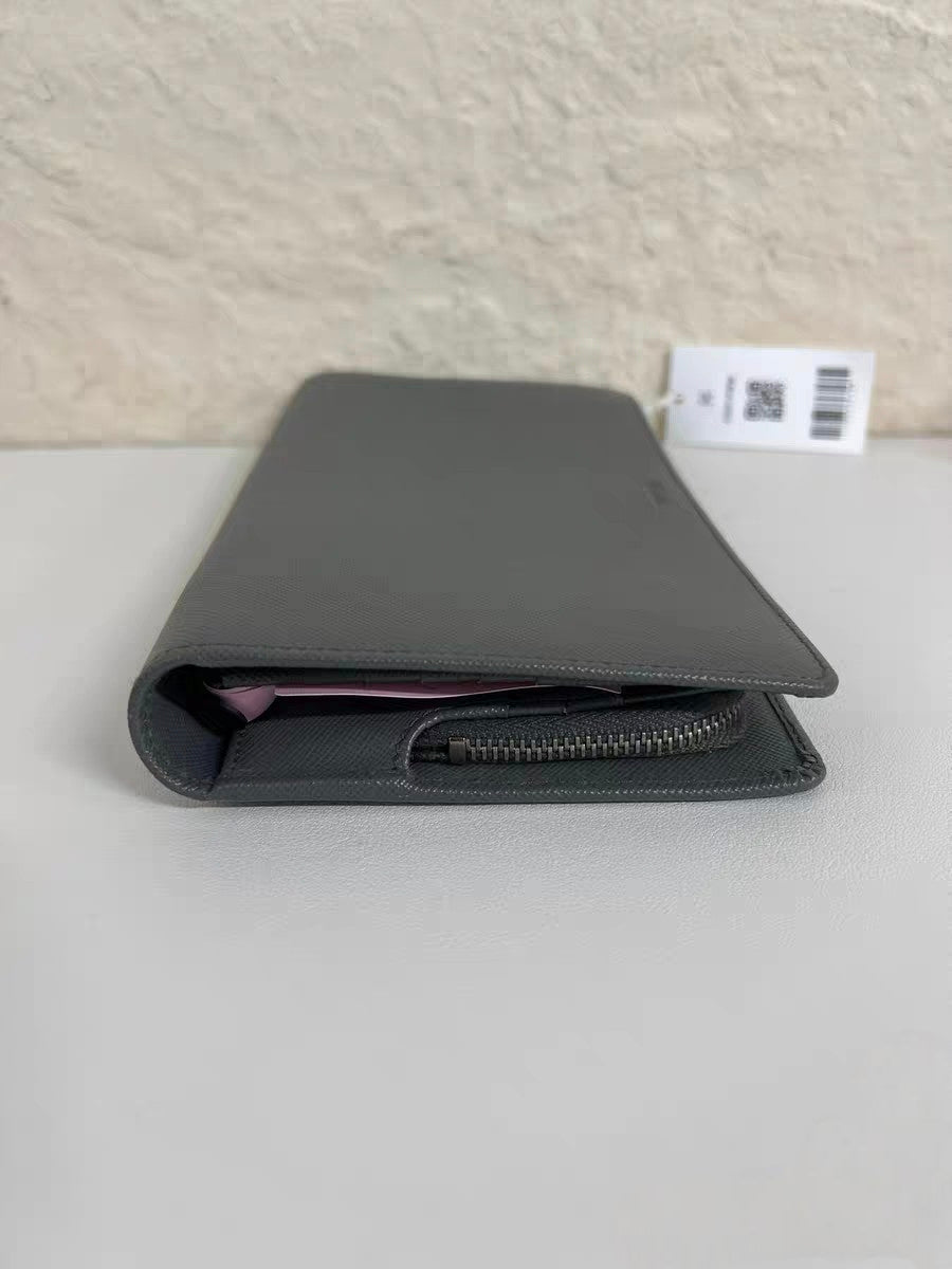 Prada Saffiano Gray Leather Long Wallet