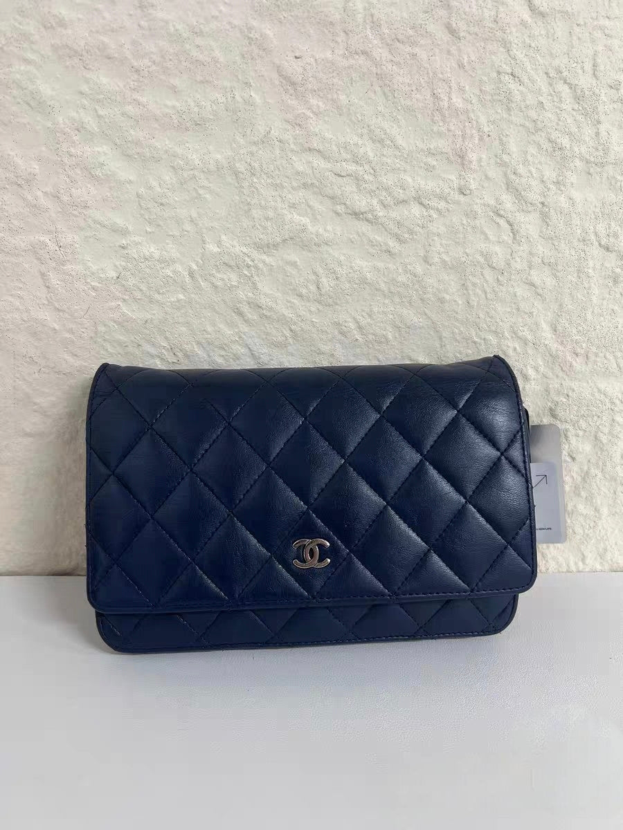 Chanel Wallet on Chain WOC Navy Blue Quilted Lambskin Crossbody Bag