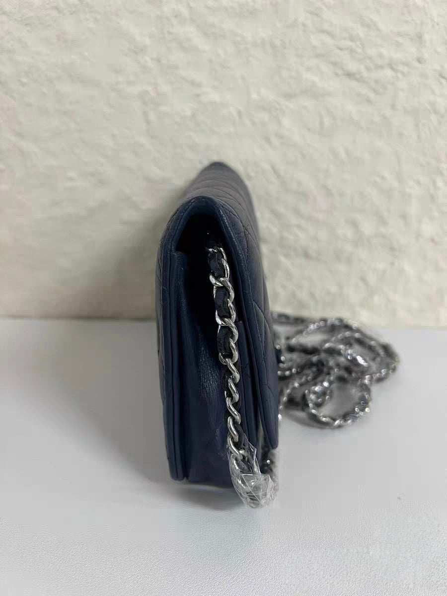 Chanel Wallet on Chain WOC Navy Blue Quilted Lambskin Crossbody Bag