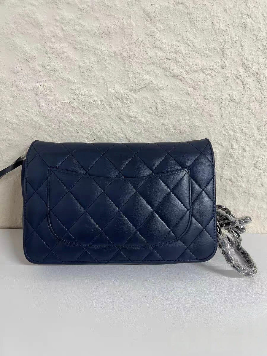 Chanel Wallet on Chain WOC Navy Blue Quilted Lambskin Crossbody Bag