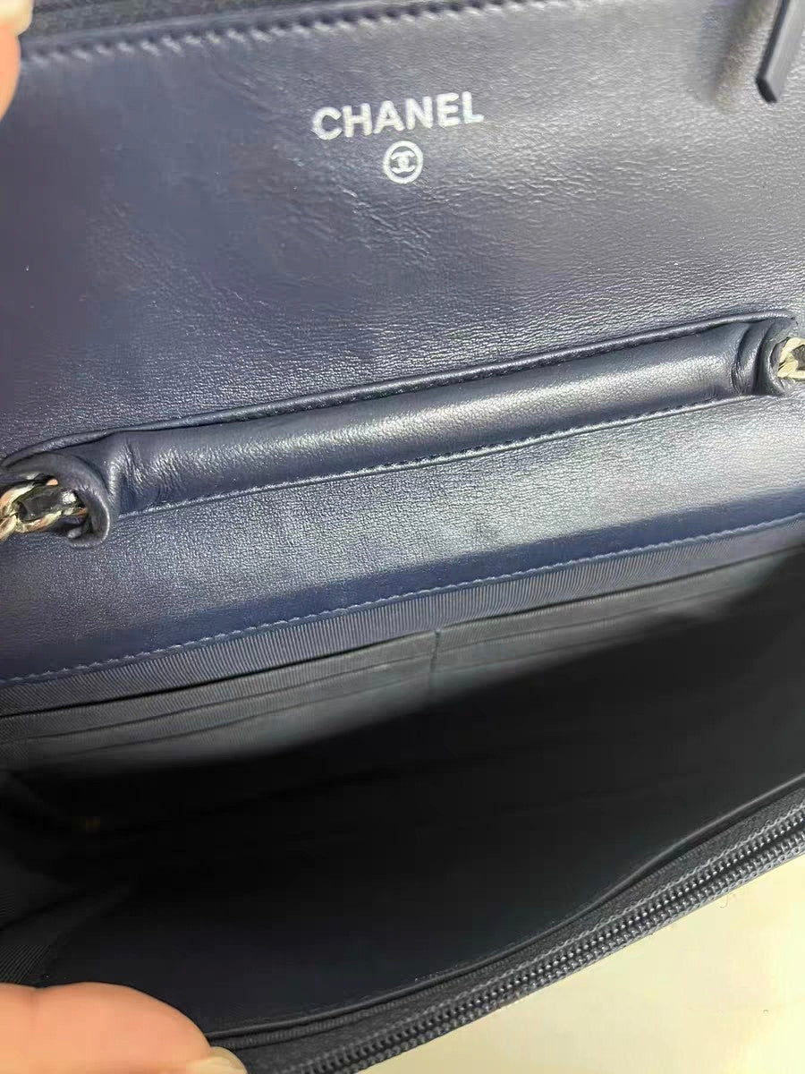 Chanel Wallet on Chain WOC Navy Blue Quilted Lambskin Crossbody Bag