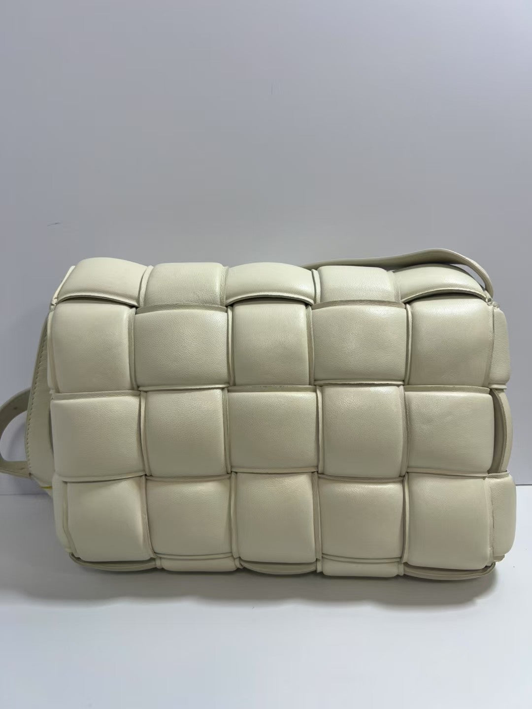 Bottega Veneta Padded Cassette Cream Intreccio Leather Crossbody Bag