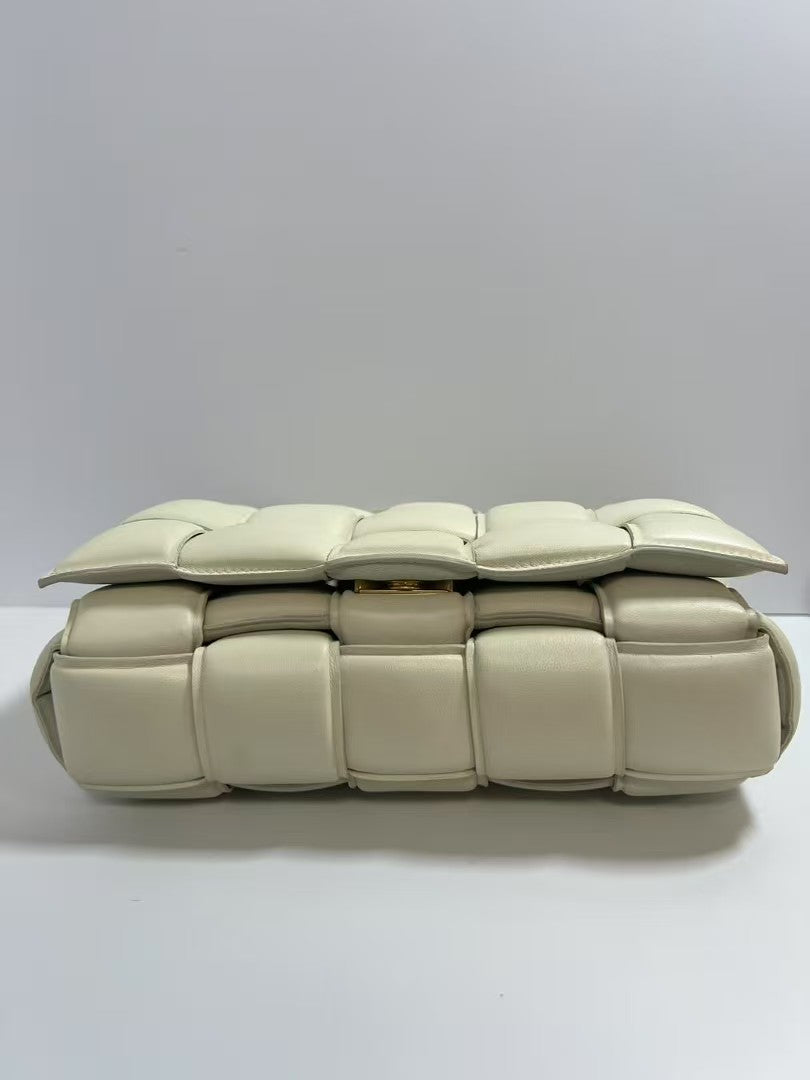 Bottega Veneta Padded Cassette Cream Intreccio Leather Crossbody Bag