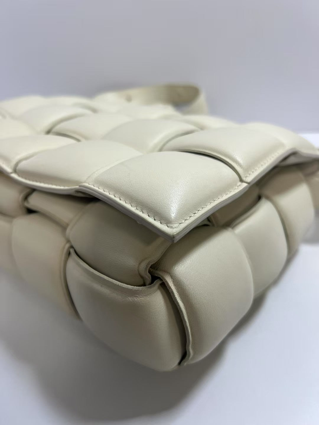 Bottega Veneta Padded Cassette Cream Intreccio Leather Crossbody Bag