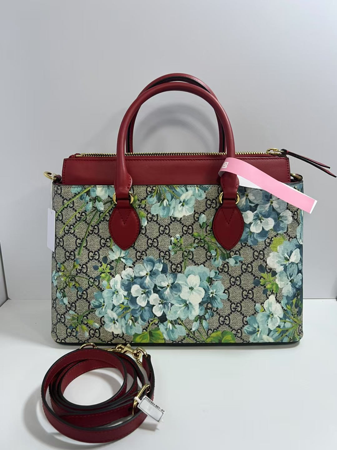 Gucci GG Blooms Blue Floral Coated Canvas Satchel Bag