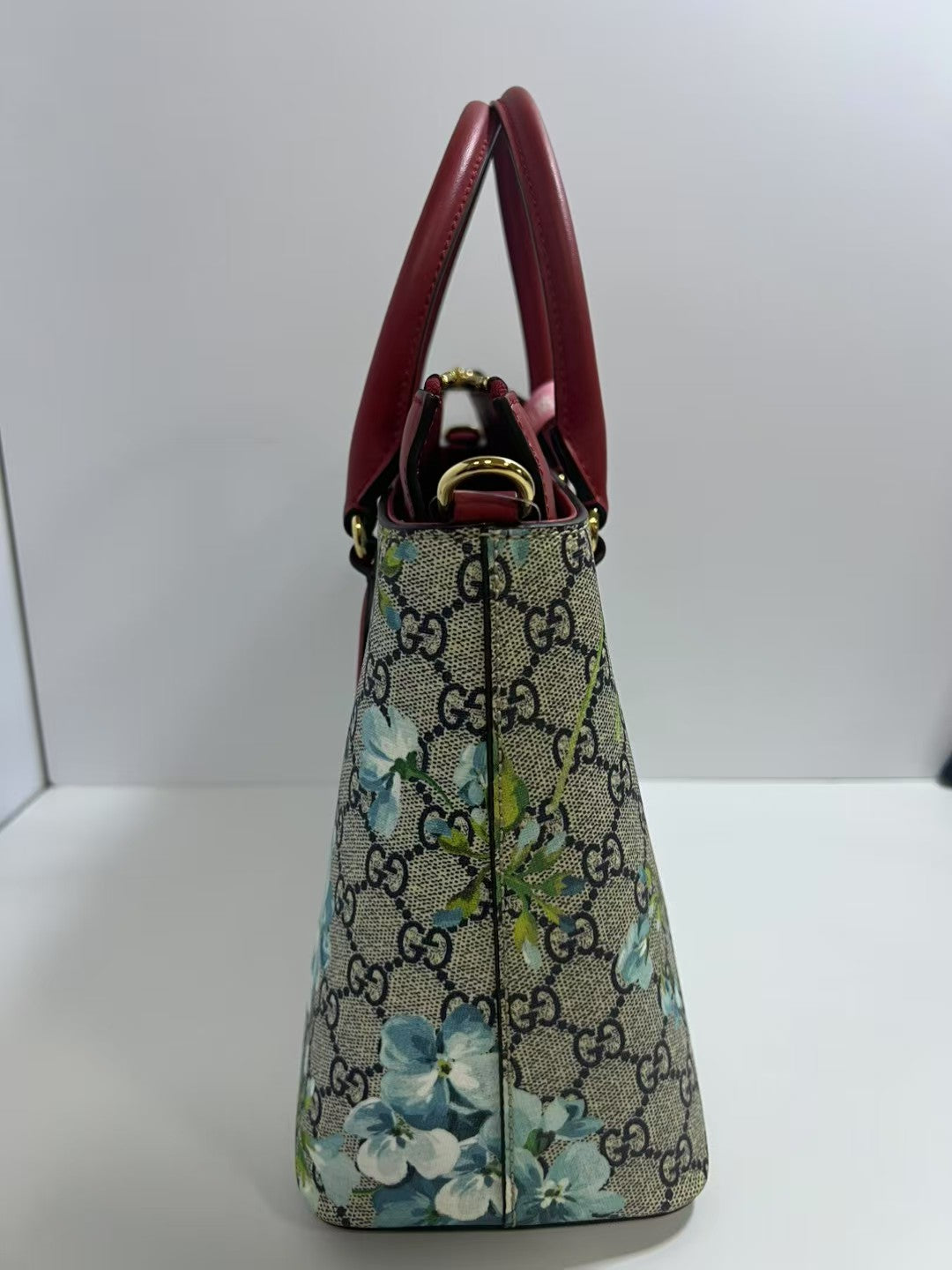 Gucci GG Blooms Blue Floral Coated Canvas Satchel Bag