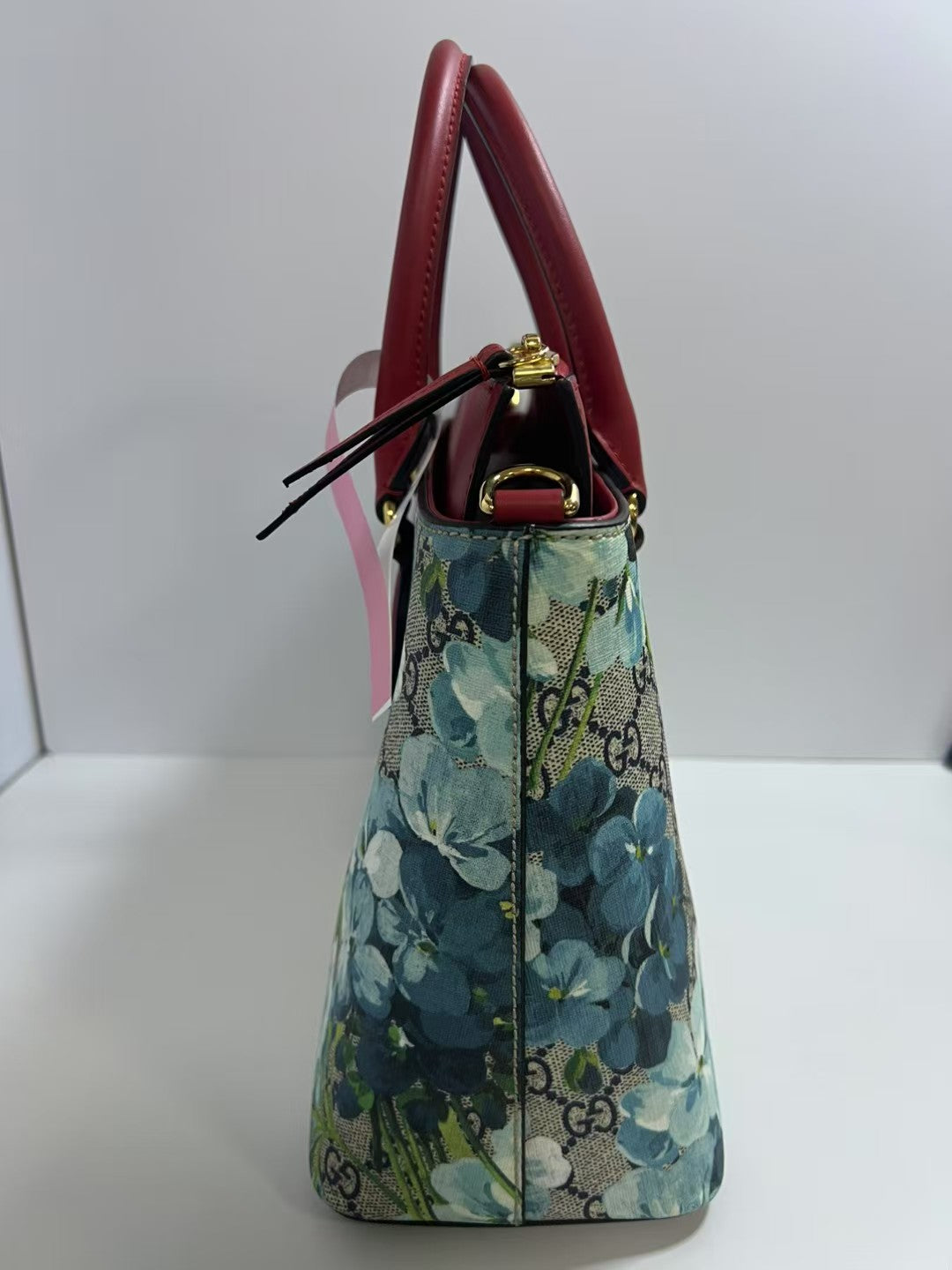 Gucci GG Blooms Blue Floral Coated Canvas Satchel Bag