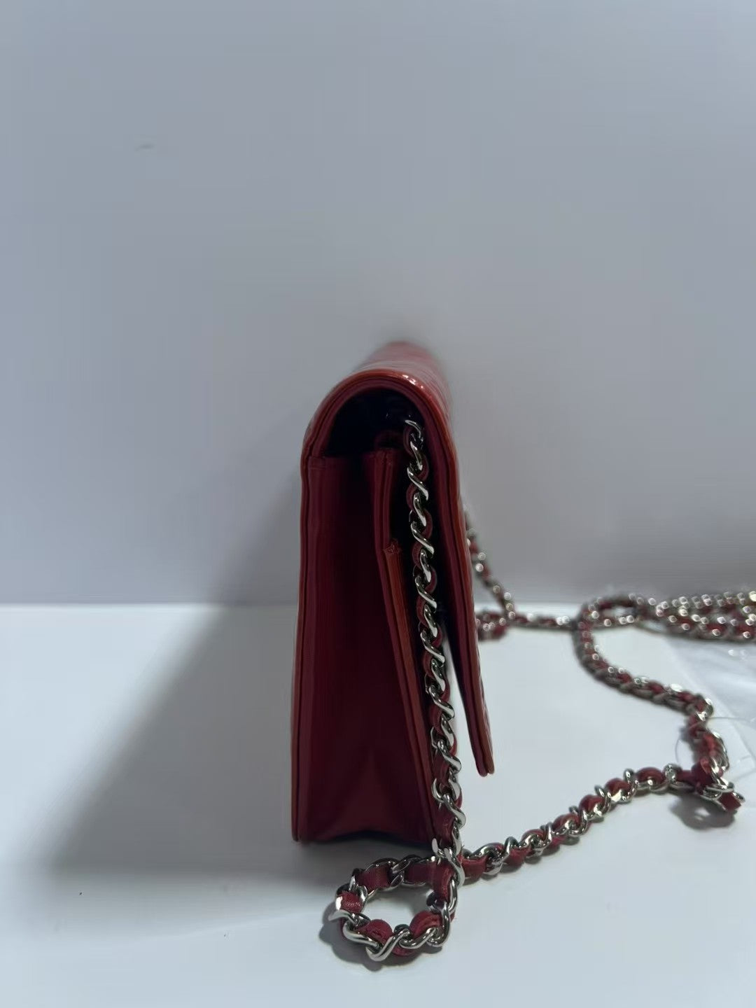 Chanel Camellia Red Patent Leather Wallet on Chain (WOC)