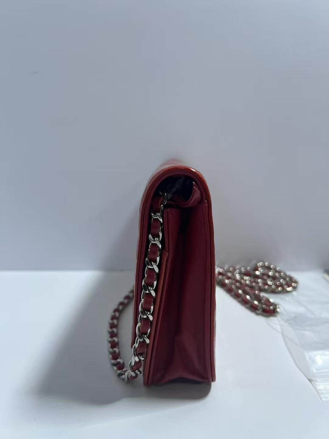 Chanel Camellia Red Patent Leather Wallet on Chain (WOC)