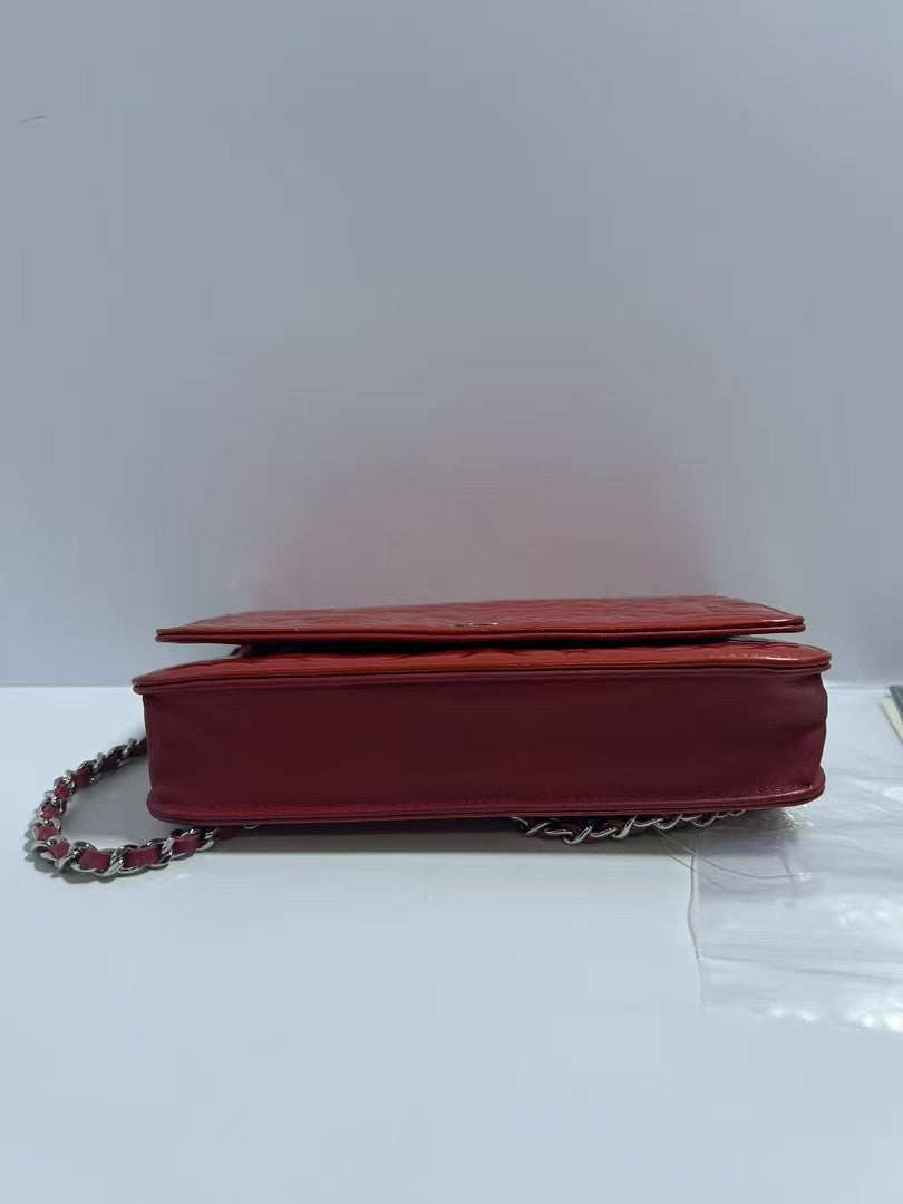 Chanel Camellia Red Patent Leather Wallet on Chain (WOC)
