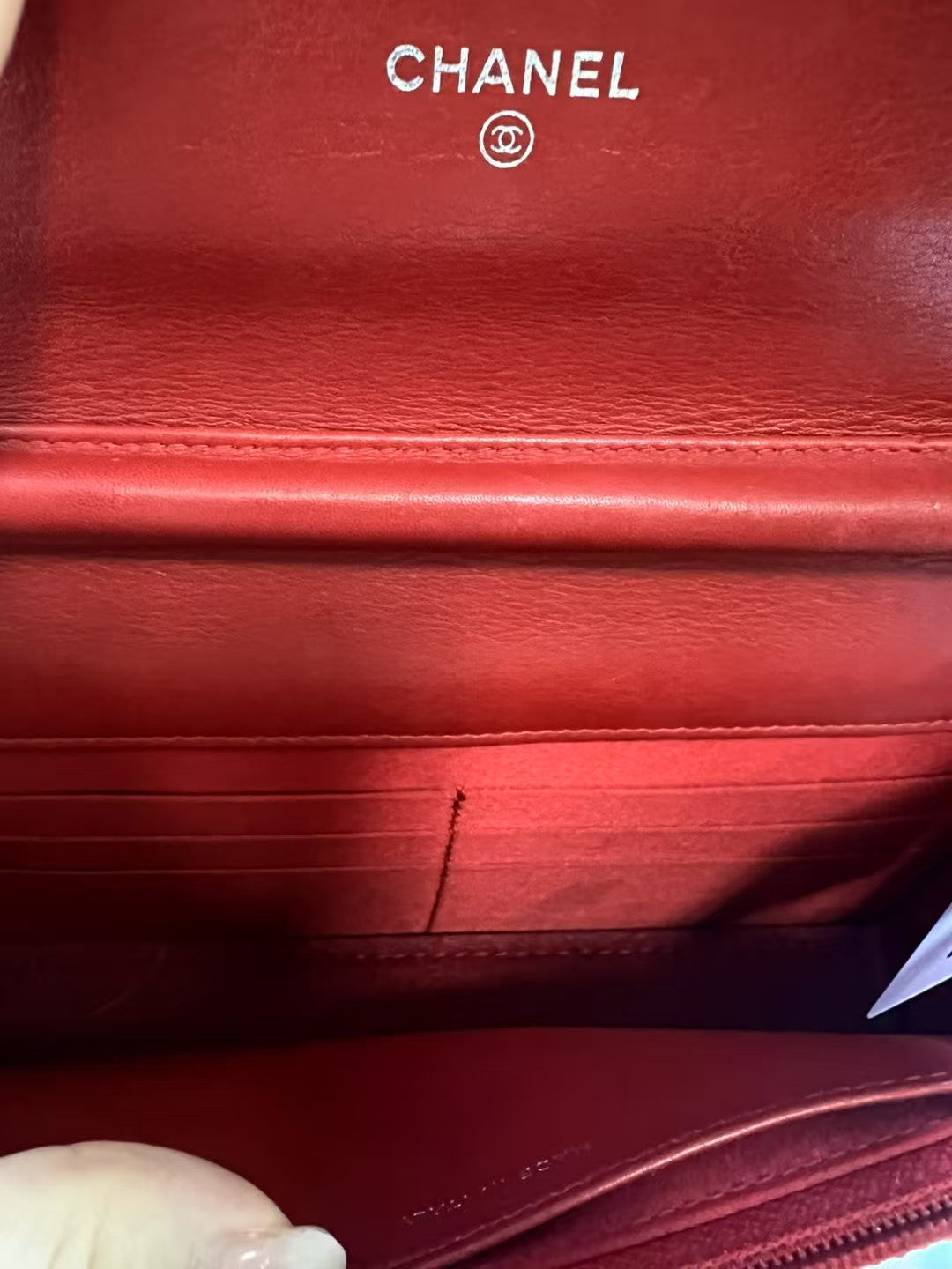 Chanel Camellia Red Patent Leather Wallet on Chain (WOC)