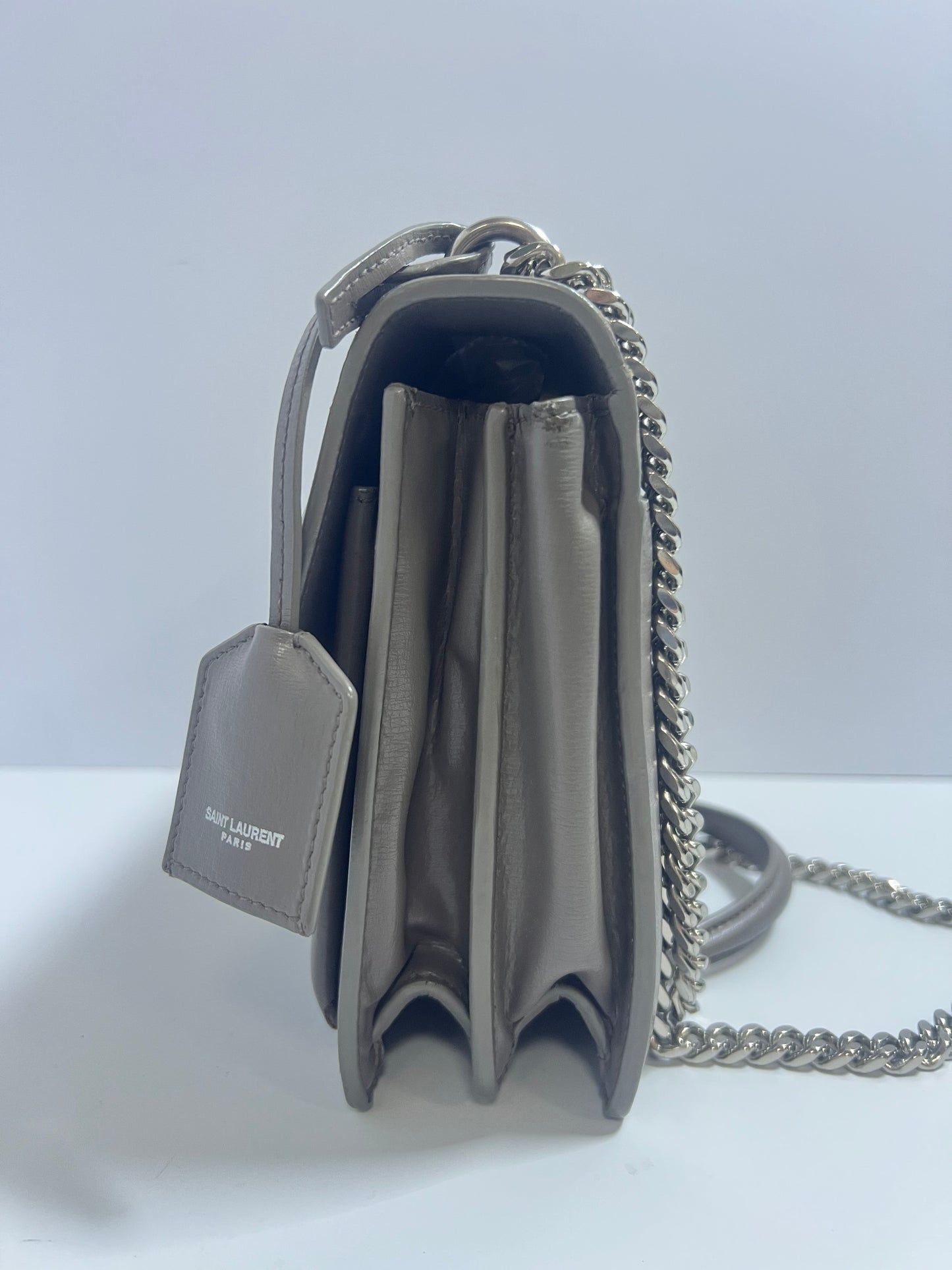 Saint Laurent Sunset Medium Grey Leather Chain Bag