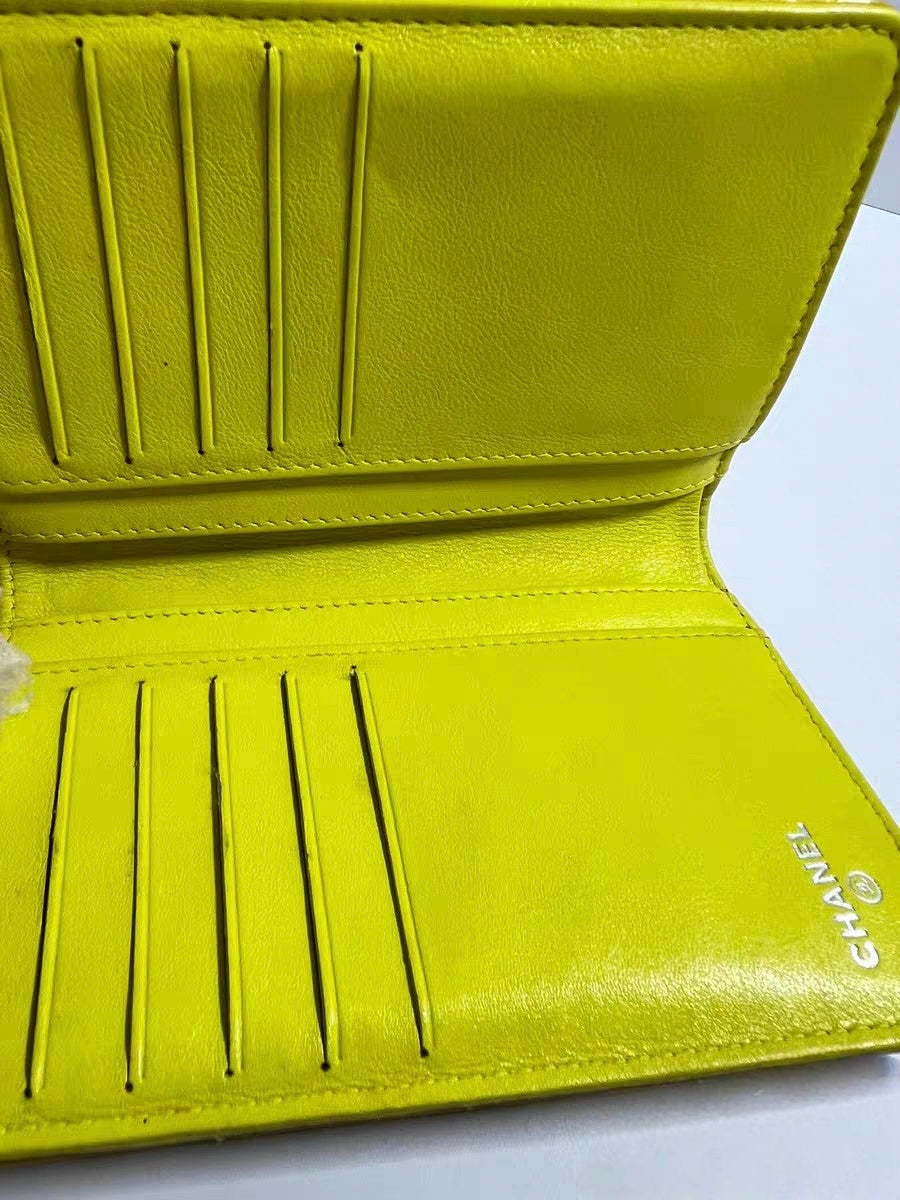 Chanel Classic Yellow Patent Leather Quilted Wallet