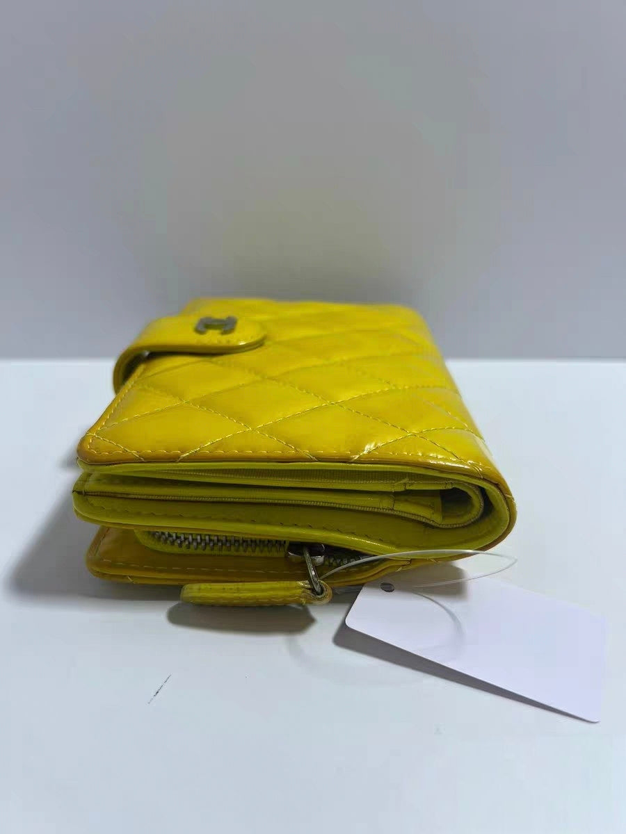 Chanel Classic Yellow Patent Leather Quilted Wallet