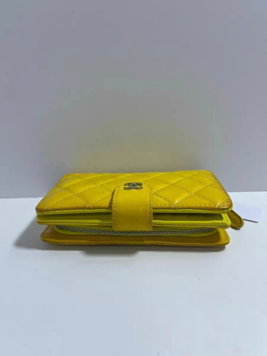 Chanel Classic Yellow Patent Leather Quilted Wallet