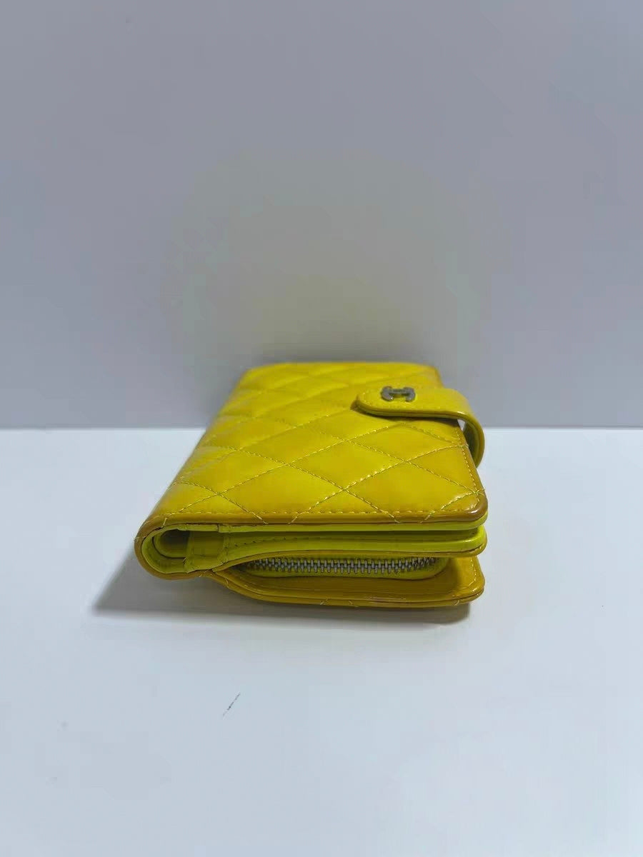 Chanel Classic Yellow Patent Leather Quilted Wallet