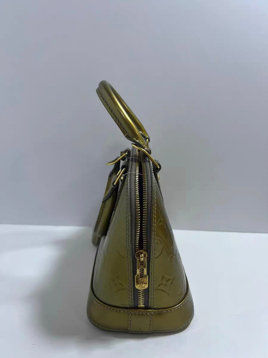 Louis Vuitton Alma BB Olive Green Vernis Monogram Handbag
