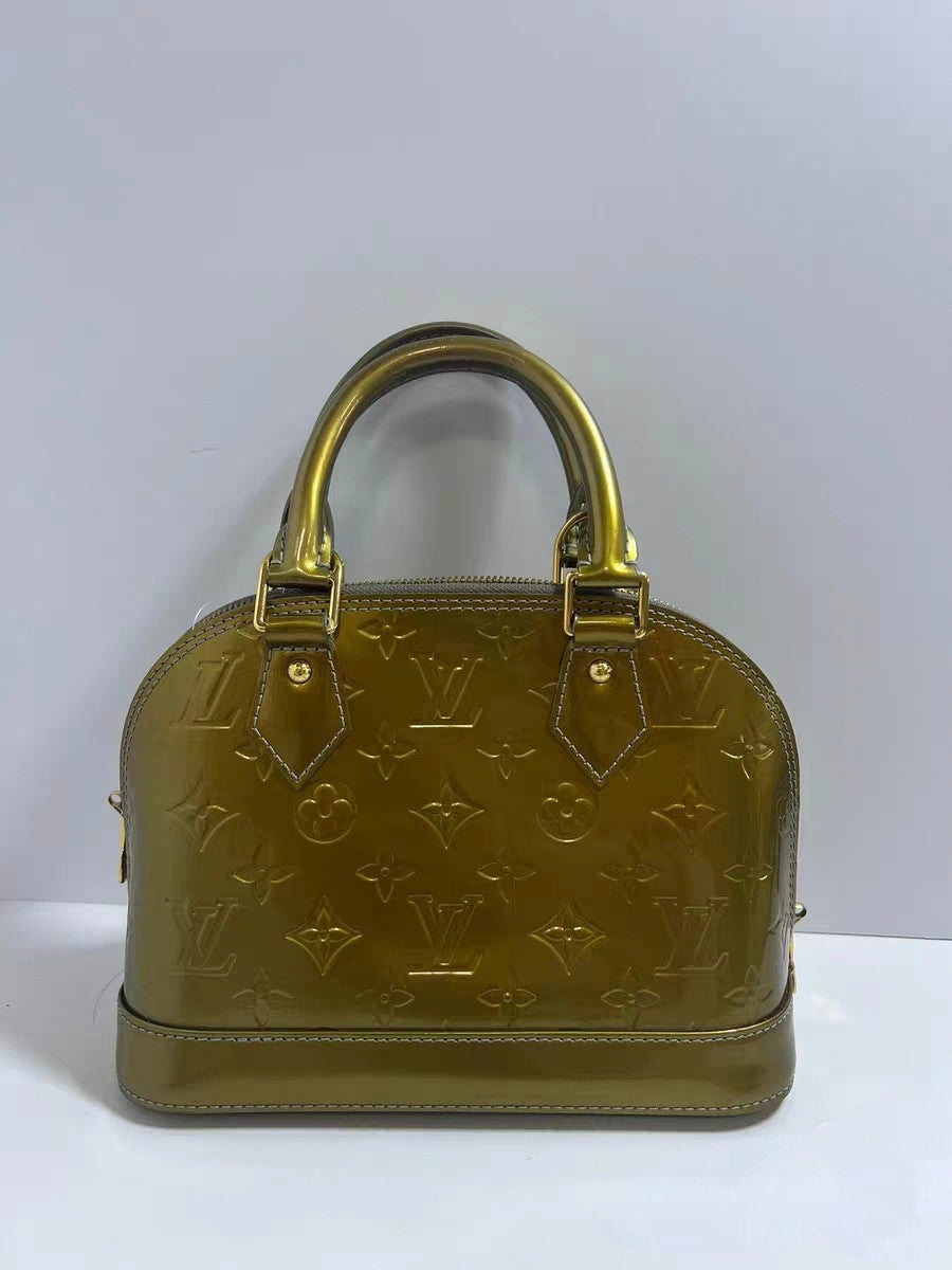 Louis Vuitton Alma BB Olive Green Vernis Monogram Handbag