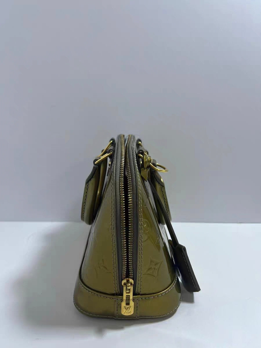 Louis Vuitton Alma BB Olive Green Vernis Monogram Handbag