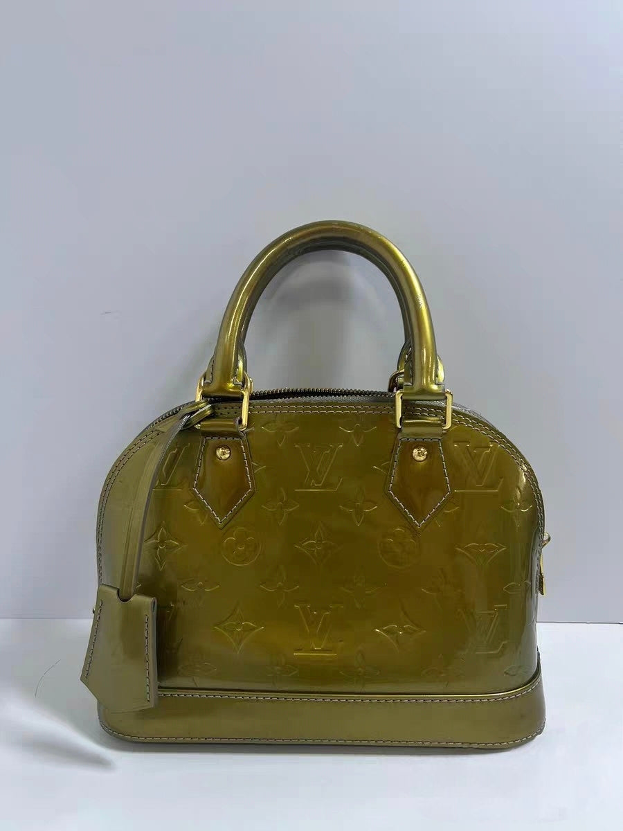 Louis Vuitton Alma BB Olive Green Vernis Monogram Handbag