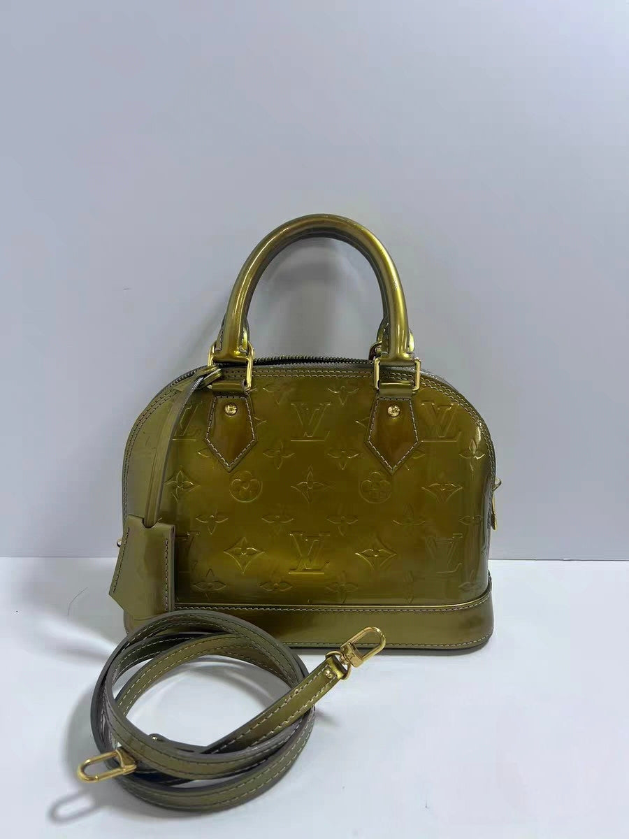 Louis Vuitton Alma BB Olive Green Vernis Monogram Handbag