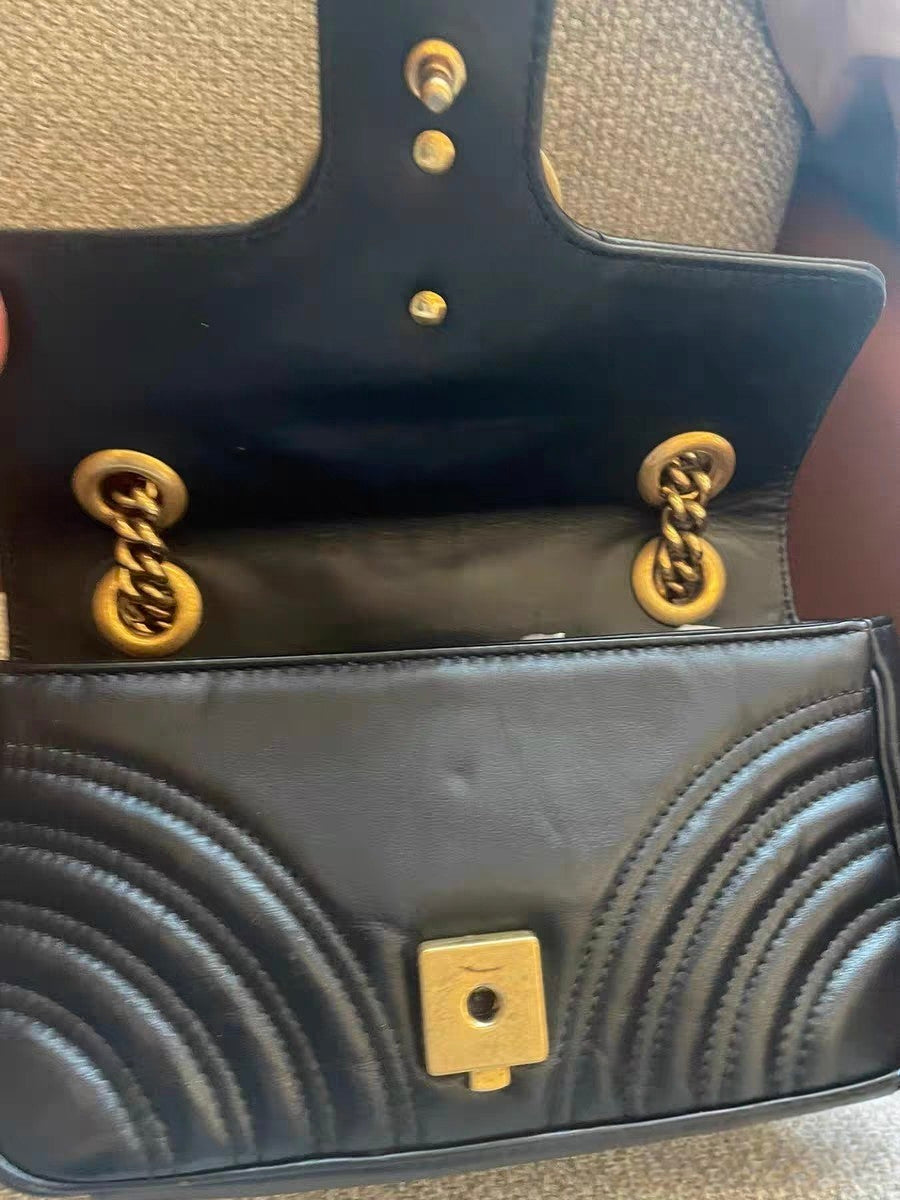 Gucci Marmont Small Black Chevron Quilted Leather Shoulder Bag