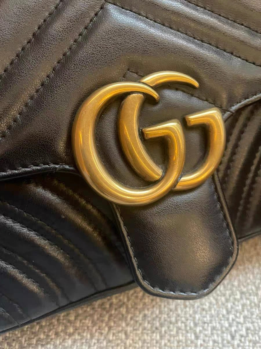 Gucci Marmont Small Black Chevron Quilted Leather Shoulder Bag