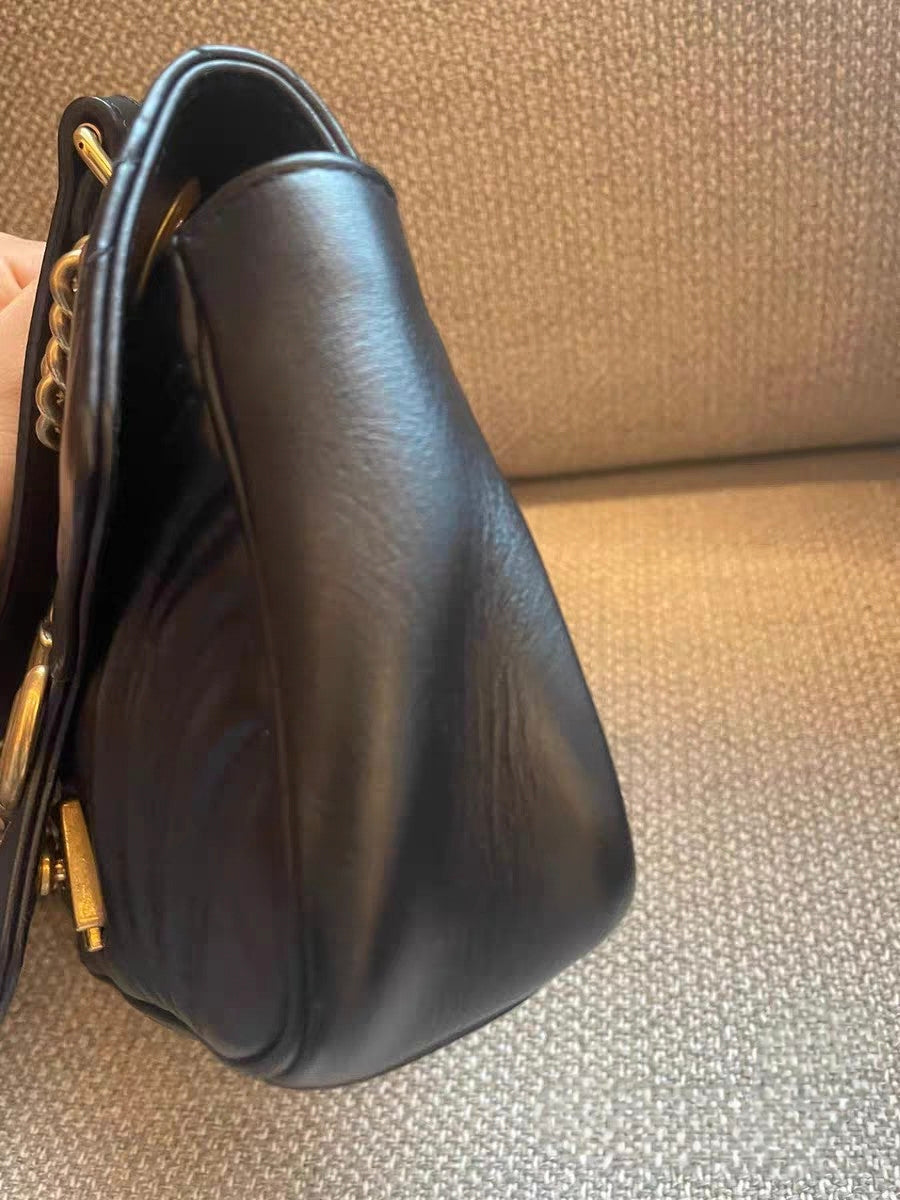 Gucci Marmont Small Black Chevron Quilted Leather Shoulder Bag