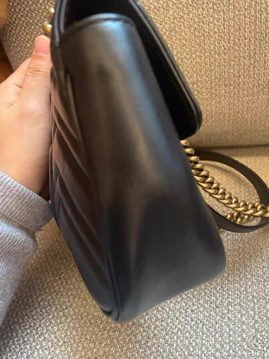 Gucci Marmont Small Black Chevron Quilted Leather Shoulder Bag