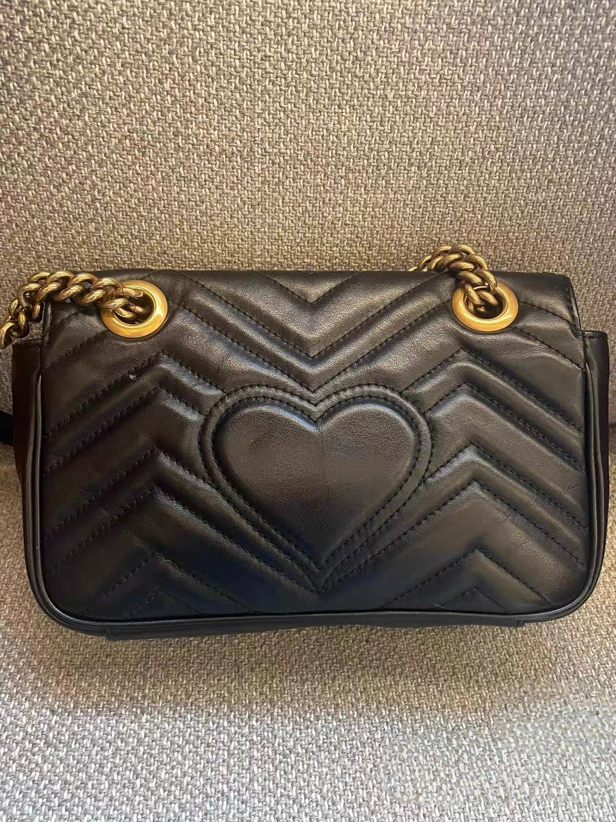 Gucci Marmont Small Black Chevron Quilted Leather Shoulder Bag