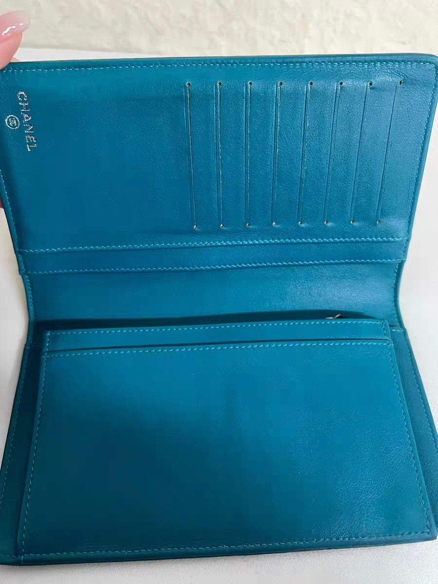 Chanel Teal Caviar Leather Long Wallet