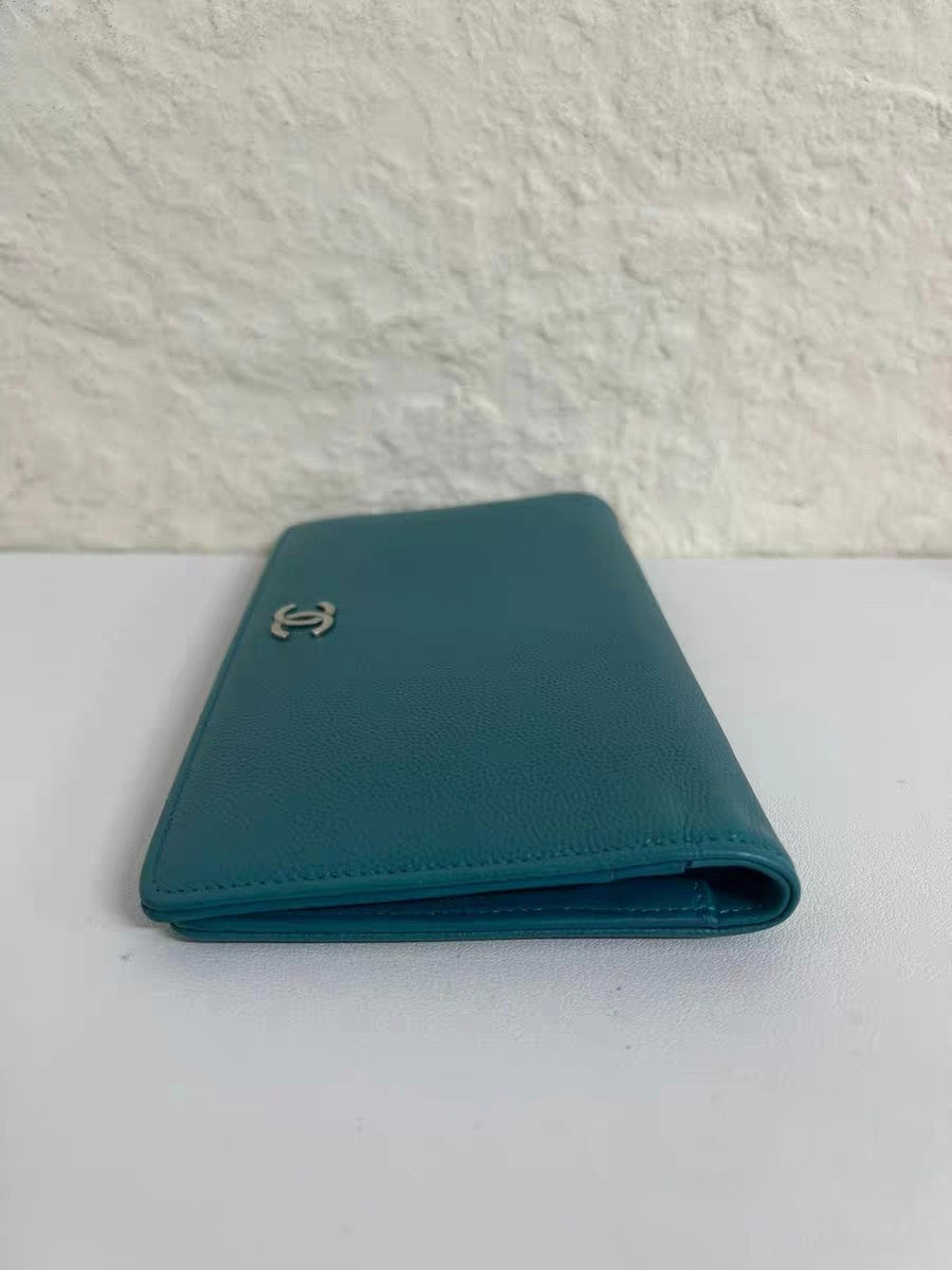Chanel Teal Caviar Leather Long Wallet