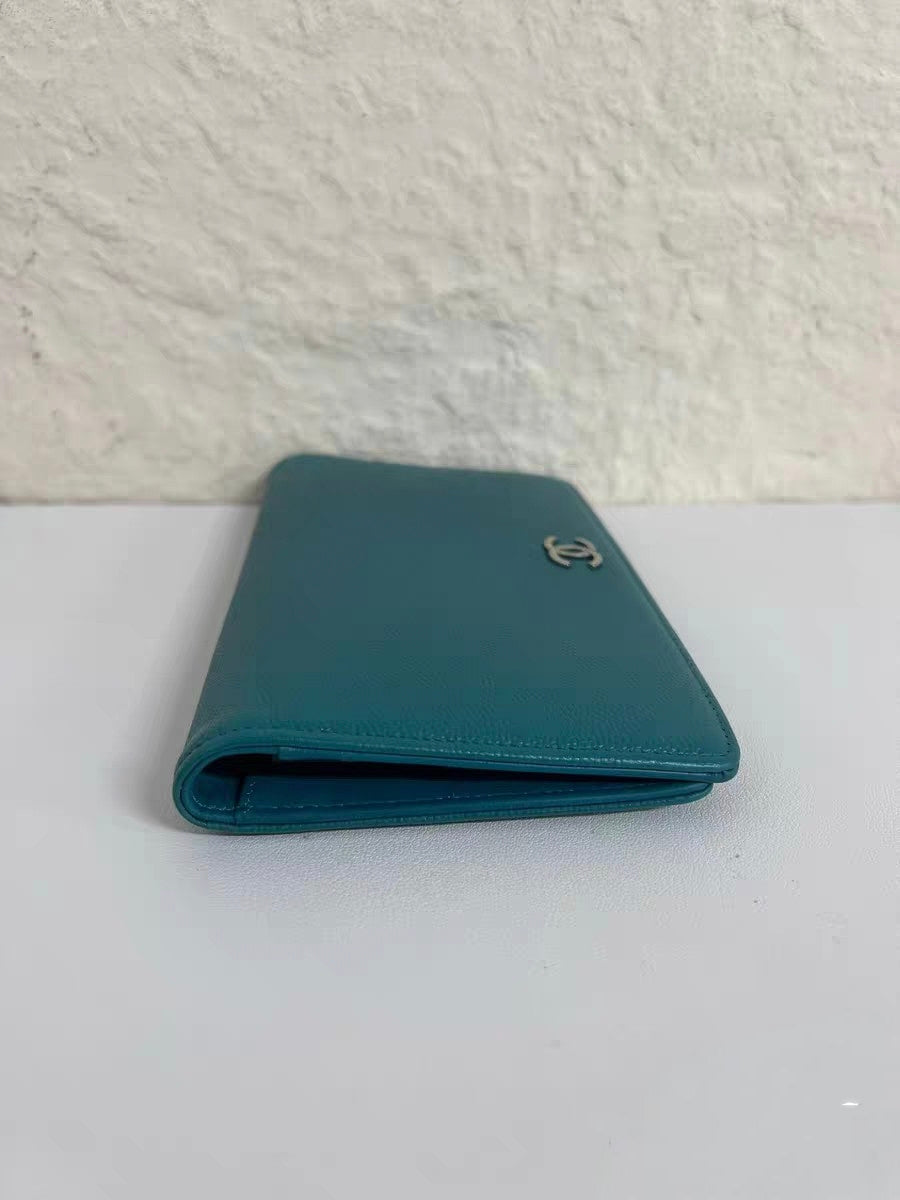 Chanel Teal Caviar Leather Long Wallet