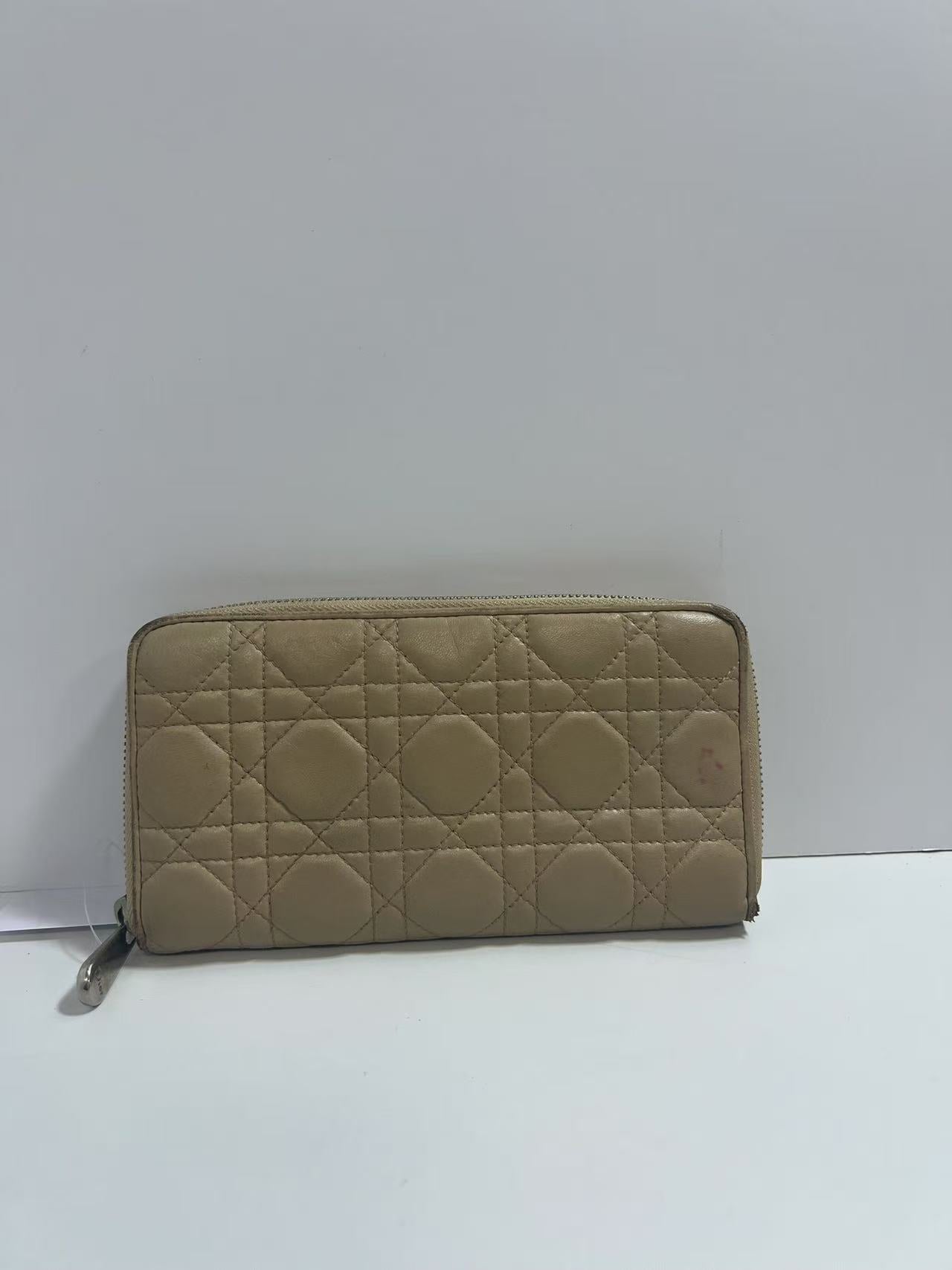 Christian Dior Lady Dior Voyageurs Beige Cannage Leather Zip-Around Wallet