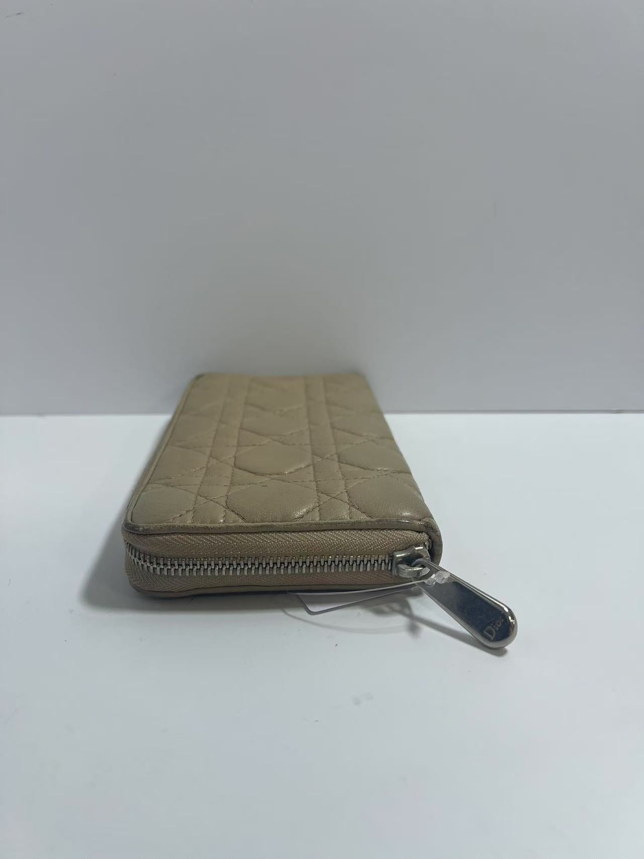 Christian Dior Lady Dior Voyageurs Beige Cannage Leather Zip-Around Wallet