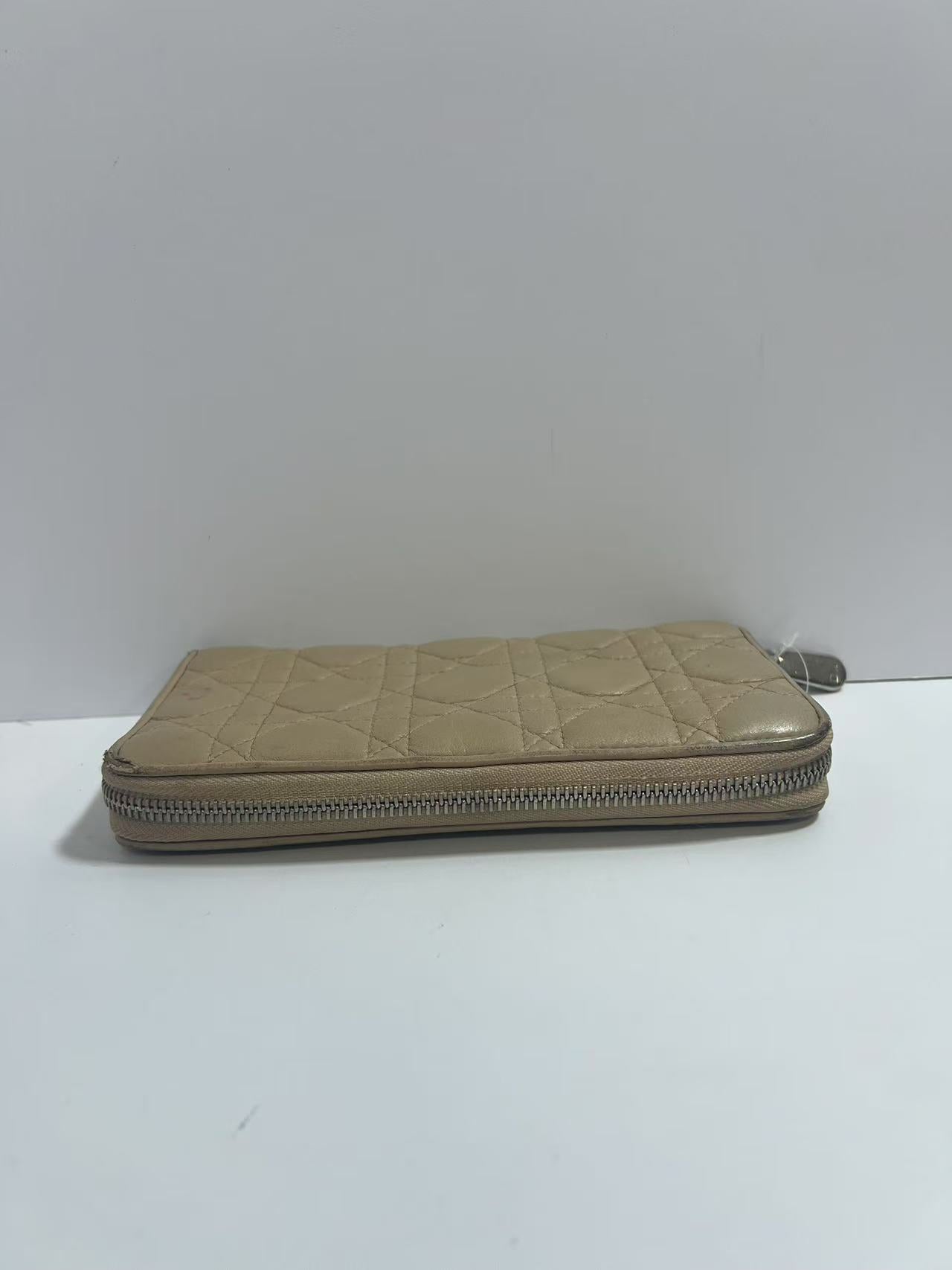 Christian Dior Lady Dior Voyageurs Beige Cannage Leather Zip-Around Wallet