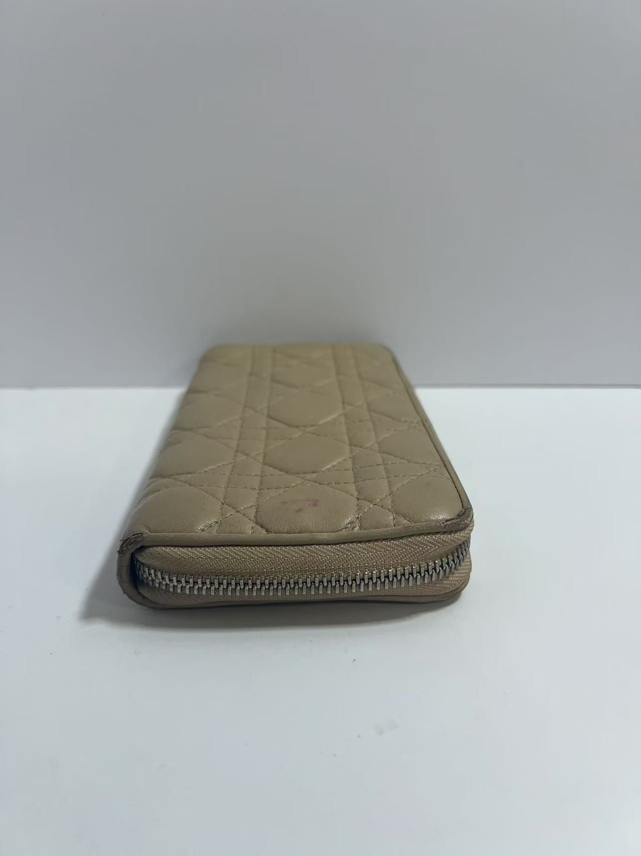 Christian Dior Lady Dior Voyageurs Beige Cannage Leather Zip-Around Wallet