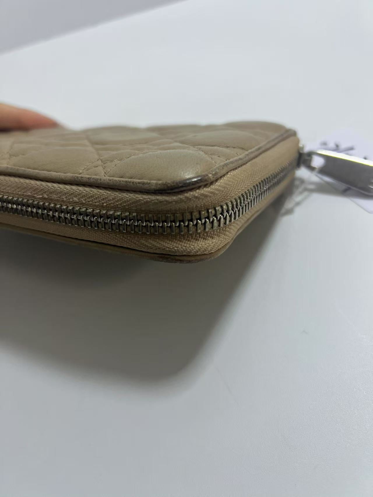Christian Dior Lady Dior Voyageurs Beige Cannage Leather Zip-Around Wallet