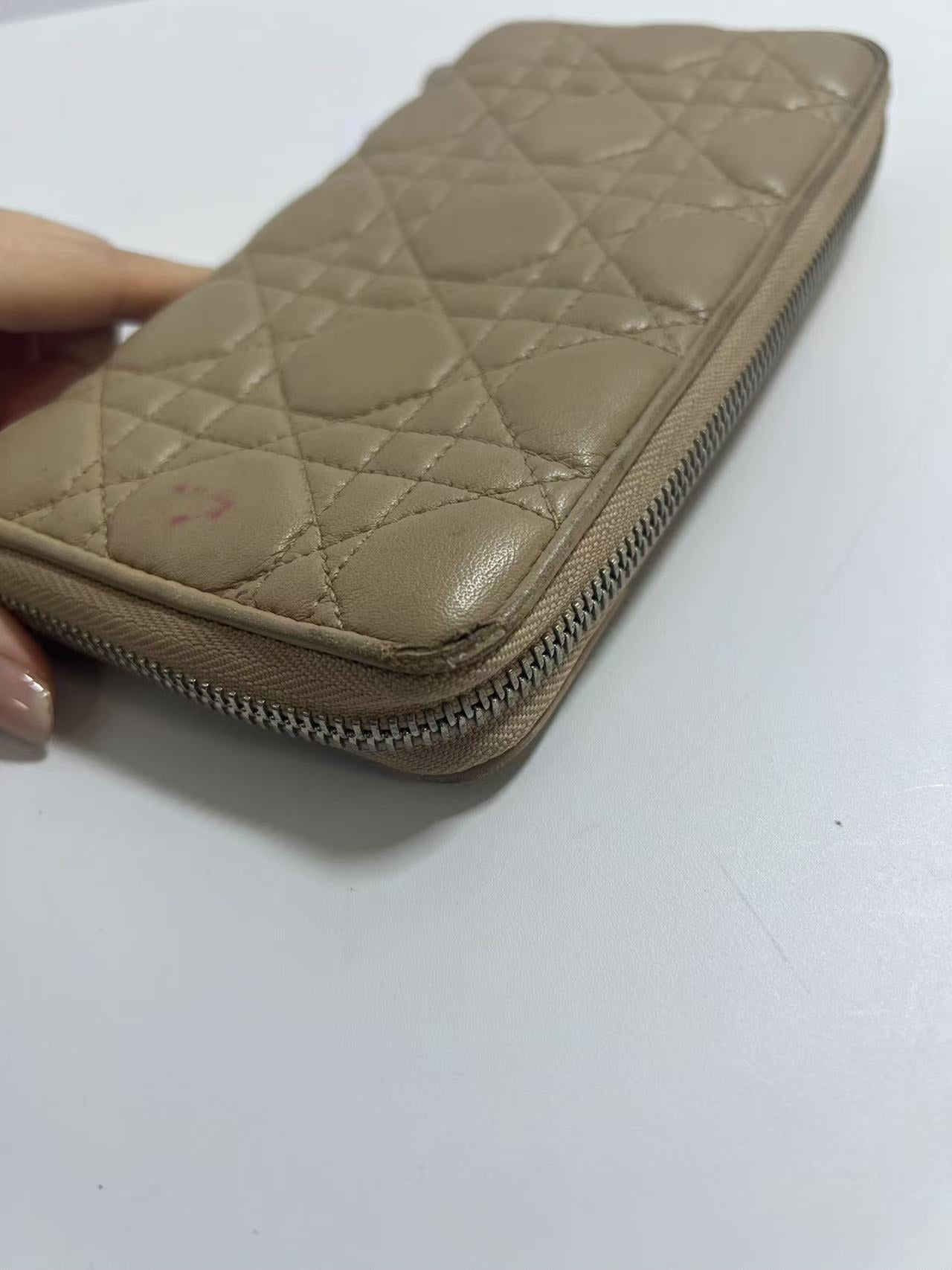 Christian Dior Lady Dior Voyageurs Beige Cannage Leather Zip-Around Wallet