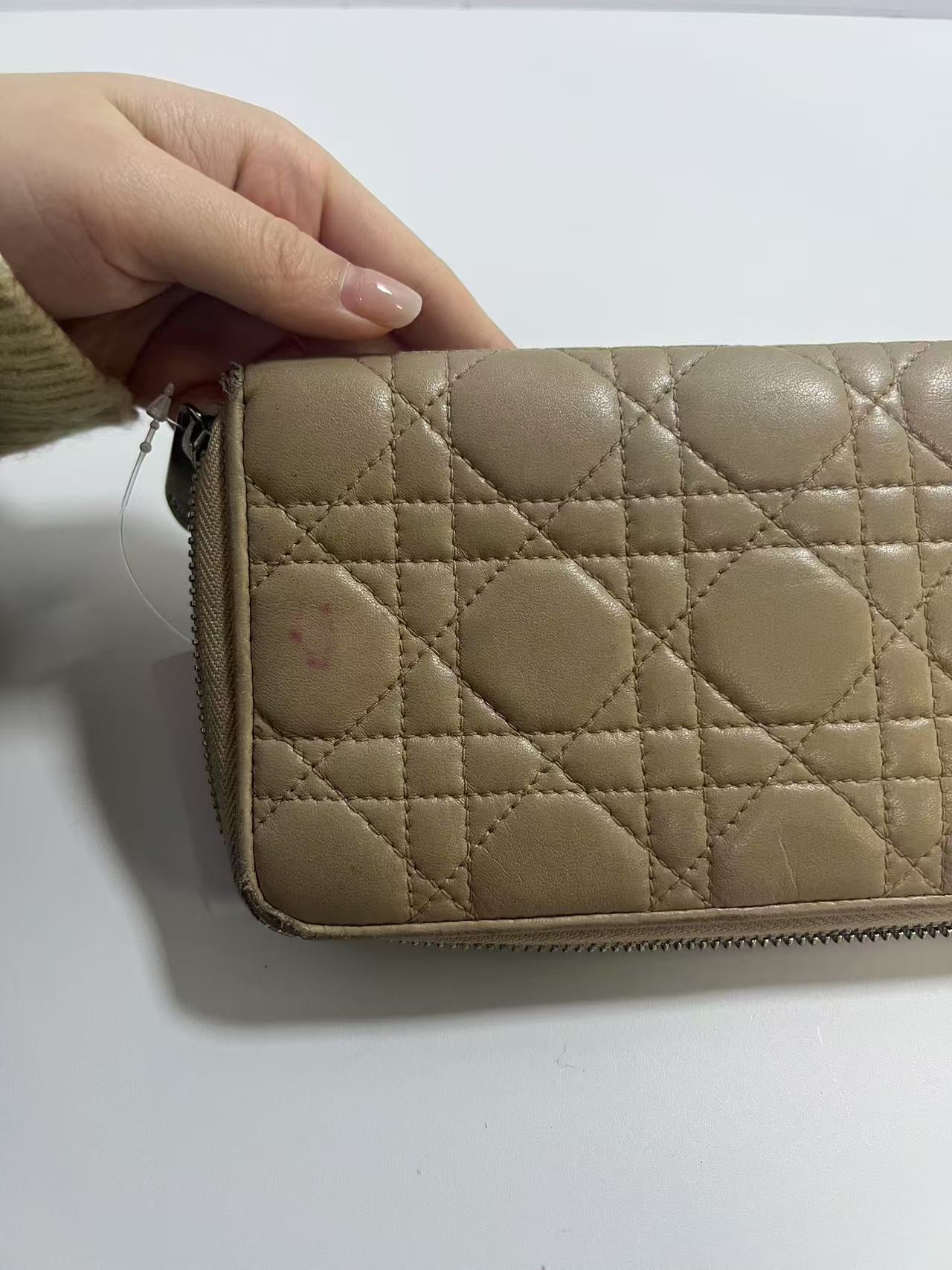 Christian Dior Lady Dior Voyageurs Beige Cannage Leather Zip-Around Wallet