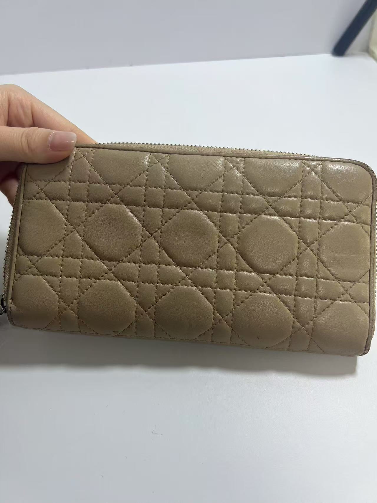 Christian Dior Lady Dior Voyageurs Beige Cannage Leather Zip-Around Wallet