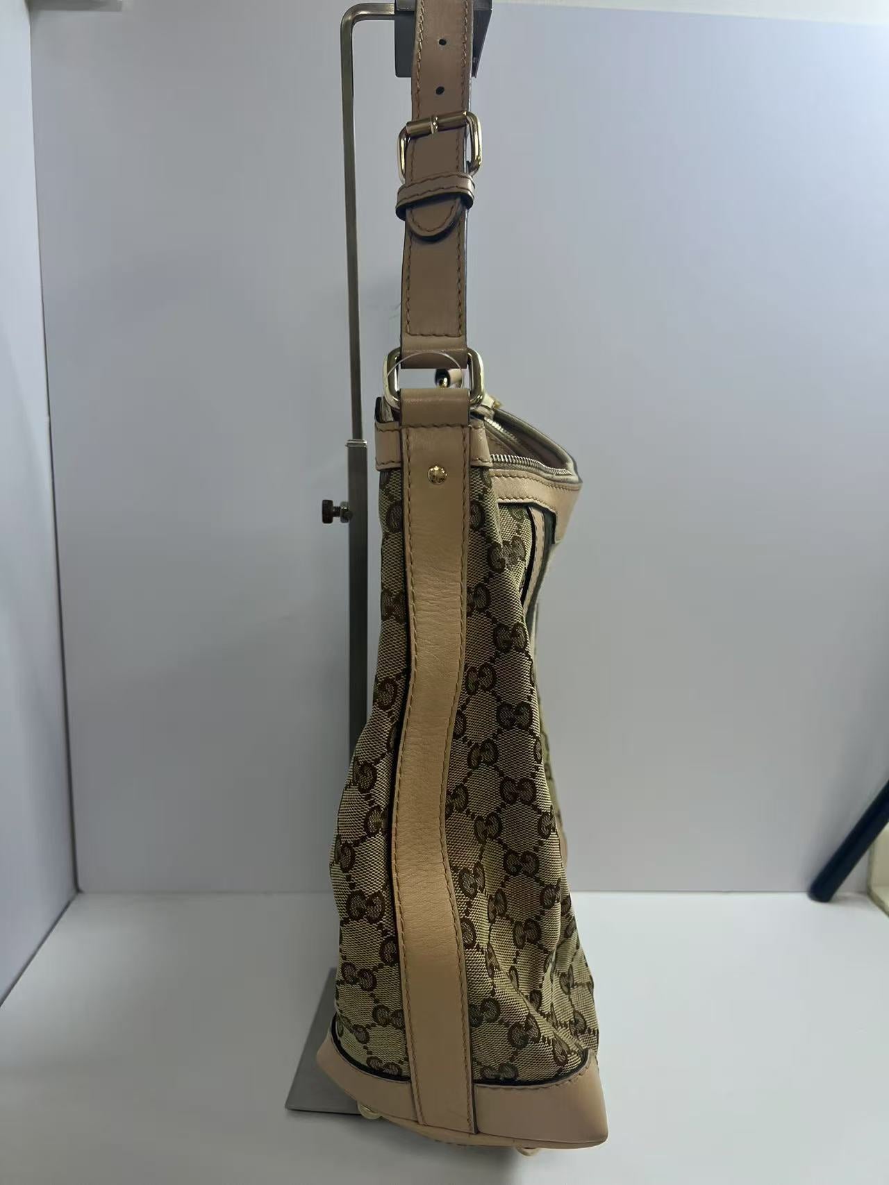 Gucci GG Monogram Web Beige Canvas / Beige Leather Hobo Bag