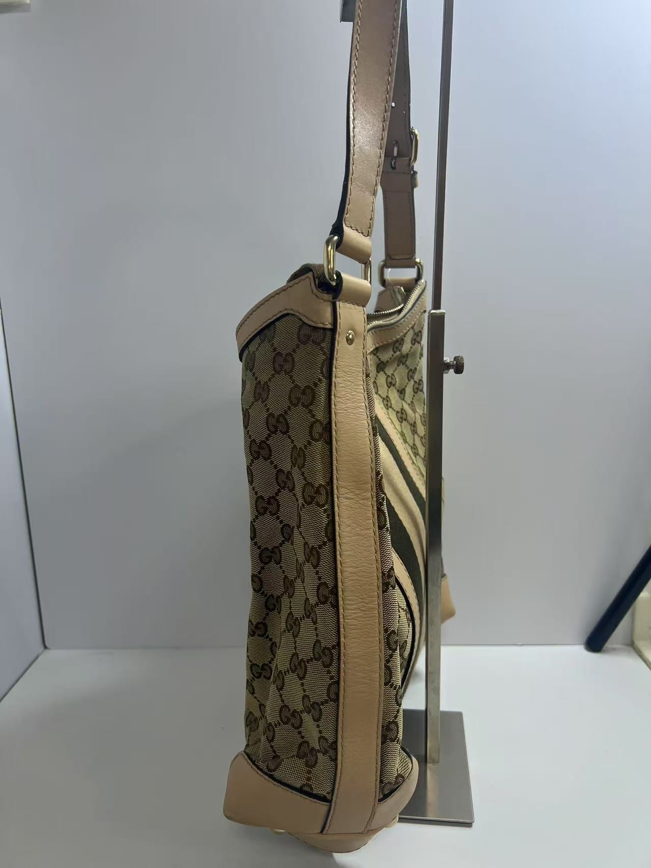 Gucci GG Monogram Web Beige Canvas / Beige Leather Hobo Bag