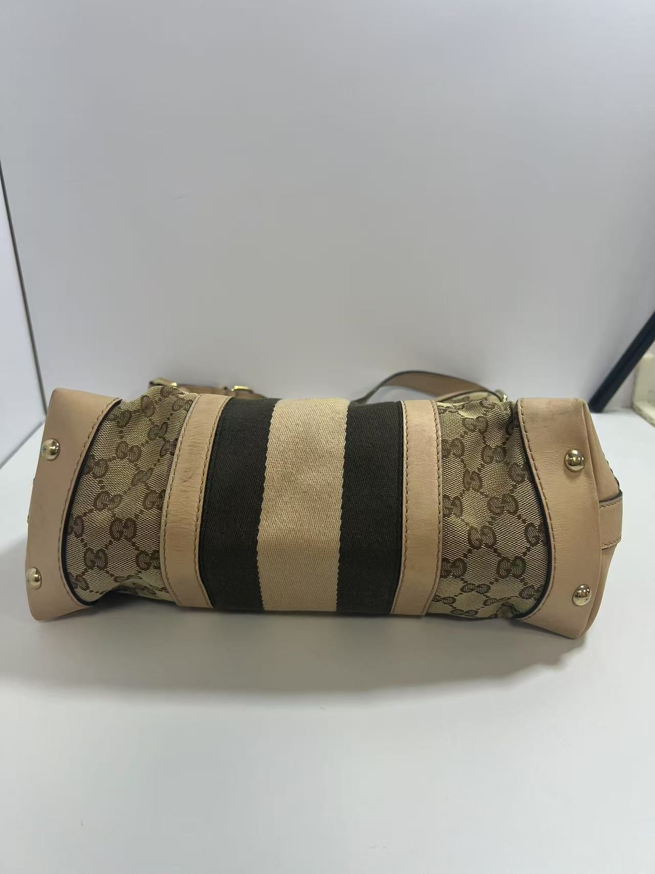 Gucci GG Monogram Web Beige Canvas / Beige Leather Hobo Bag