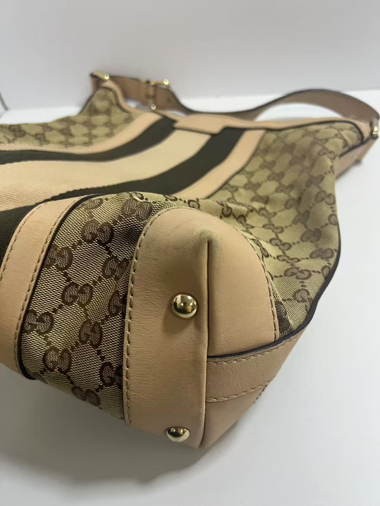 Gucci GG Monogram Web Beige Canvas / Beige Leather Hobo Bag