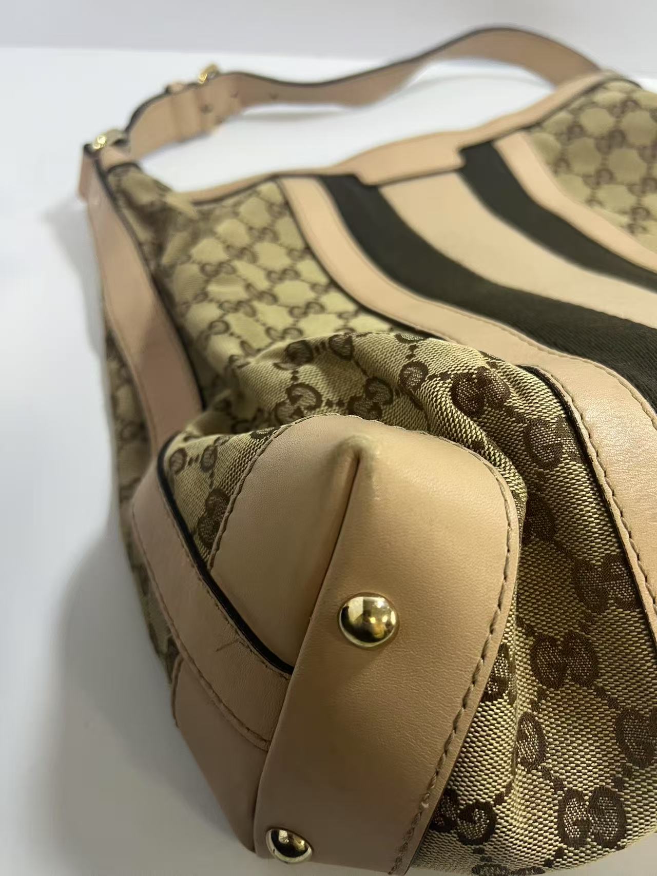 Gucci GG Monogram Web Beige Canvas / Beige Leather Hobo Bag