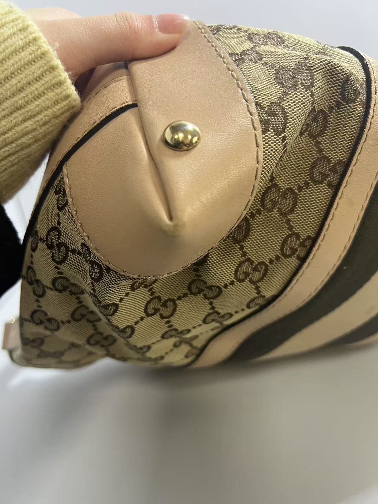 Gucci GG Monogram Web Beige Canvas / Beige Leather Hobo Bag