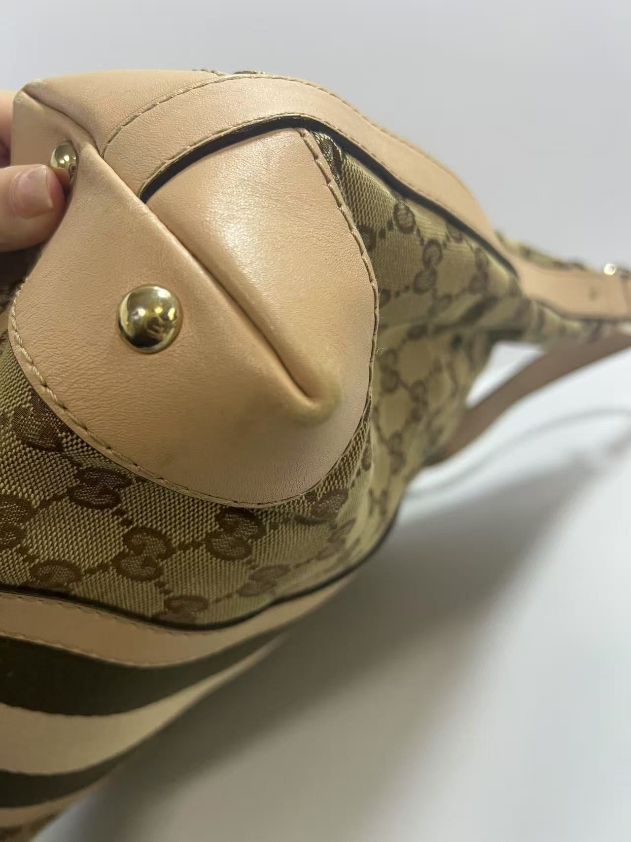 Gucci GG Monogram Web Beige Canvas / Beige Leather Hobo Bag
